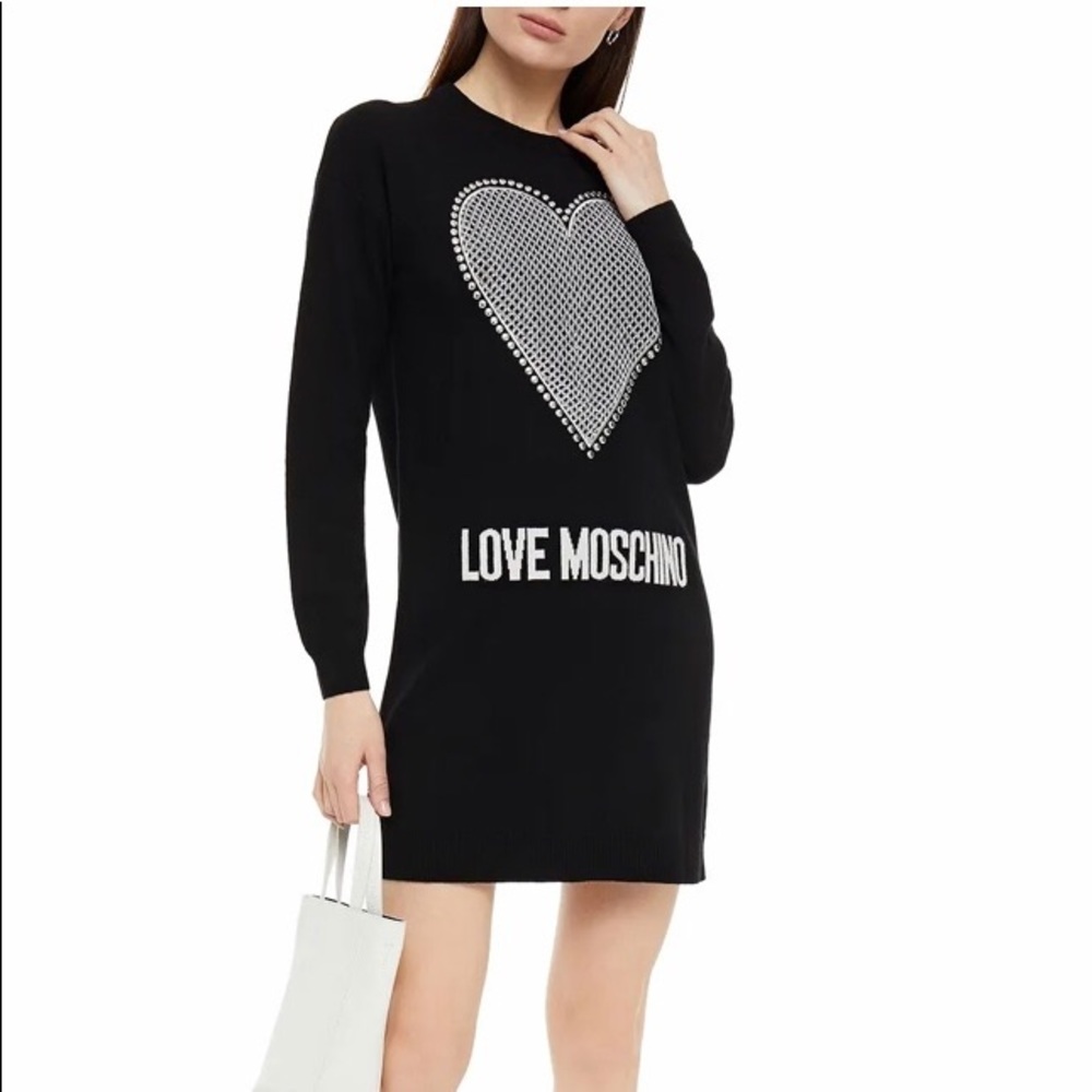 LOVE MOSCHINO Embellished intarsia-knit mini dress
